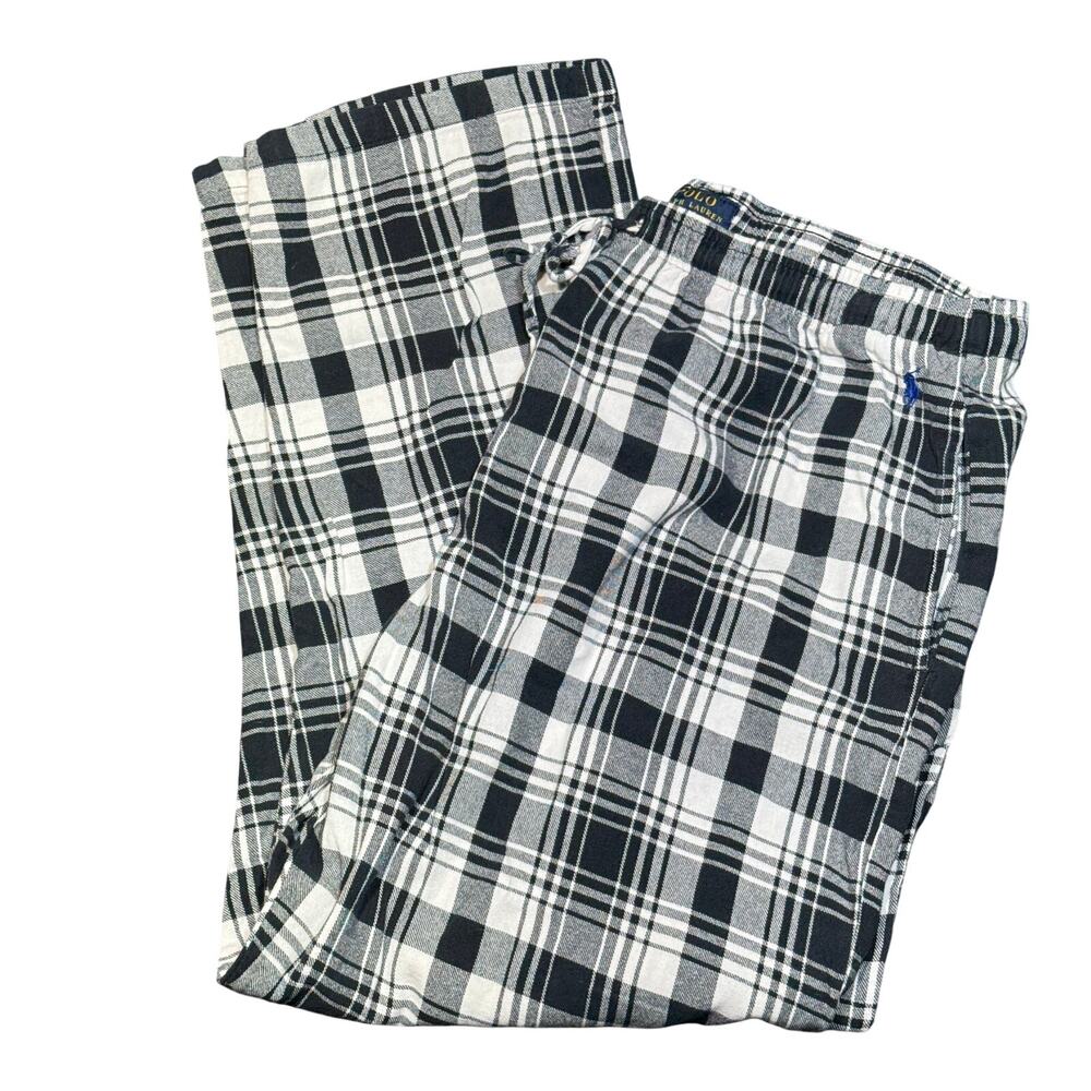 Polo Ralph Lauren Pajama Pants XL Black White Plaid Cotton Lounge Sleepwear